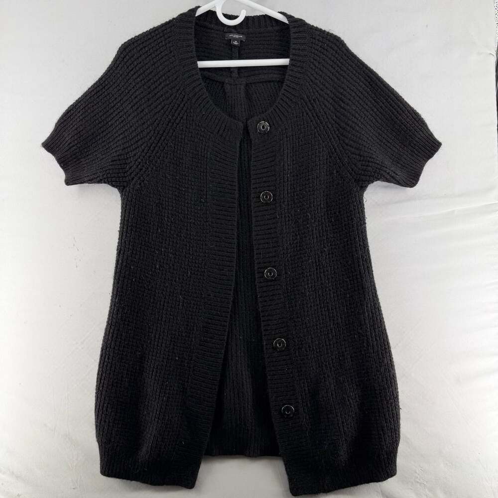 1506 Ann Taylor Short Sleeve Cardigan Size M Black Chunky Knit